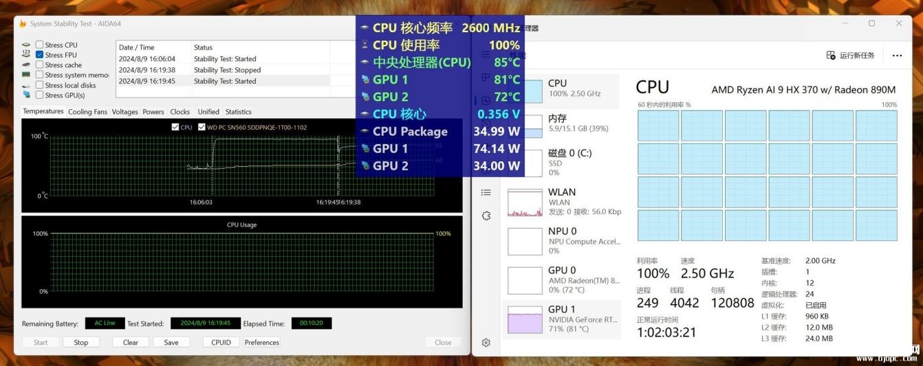 华硕天选Air 2024笔记本评测（锐龙AI9HX 370 RTX4060 32G 1T），笔记本评测网（bjbpc.com）