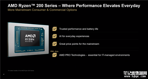 AMD发布入门锐龙200系列 Zen 4升级、16TOPS算力 平衡性能与功耗，笔记本评测网（bjbpc.com）